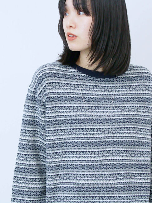Samansa Mos2 blue「もちもちジャガードニットプルオーバー」|ニット・セーター|ネイビー