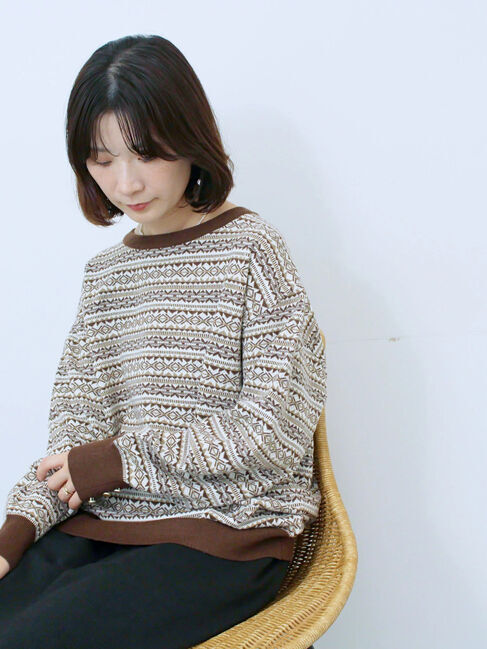 Samansa Mos2 blue「もちもちジャガードニットプルオーバー」|ニット・セーター|