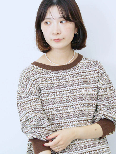 Samansa Mos2 blue「もちもちジャガードニットプルオーバー」|ニット・セーター|