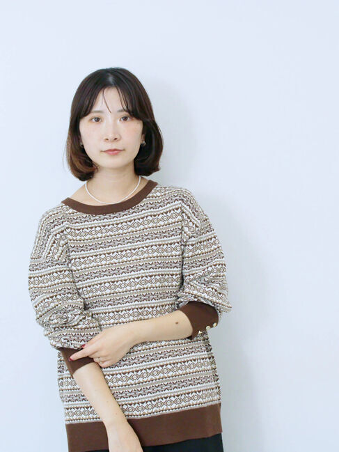 Samansa Mos2 blue「もちもちジャガードニットプルオーバー」|ニット・セーター|
