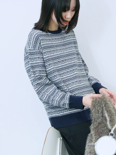 Samansa Mos2 blue「もちもちジャガードニットプルオーバー」|ニット・セーター|