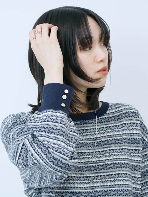 Samansa Mos2 blue「もちもちジャガードニットプルオーバー」|ニット・セーター|