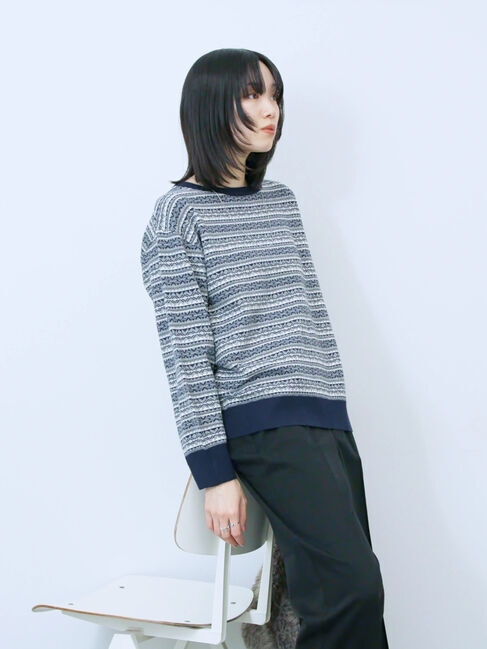 Samansa Mos2 blue「もちもちジャガードニットプルオーバー」|ニット・セーター|