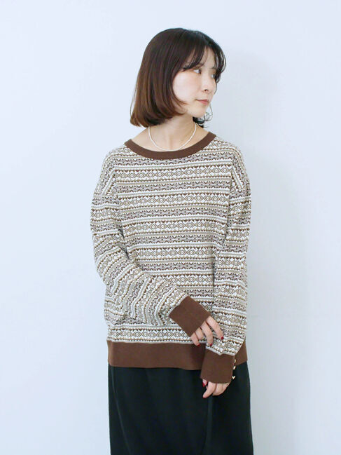 Samansa Mos2 blue「もちもちジャガードニットプルオーバー」|ニット・セーター|