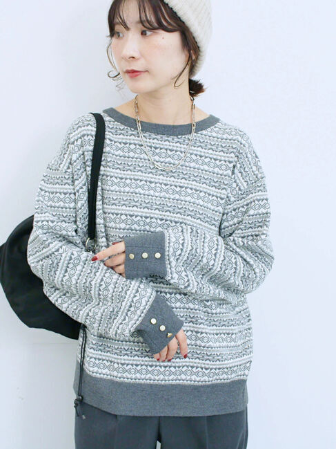 Samansa Mos2 blue「もちもちジャガードニットプルオーバー」|ニット・セーター|