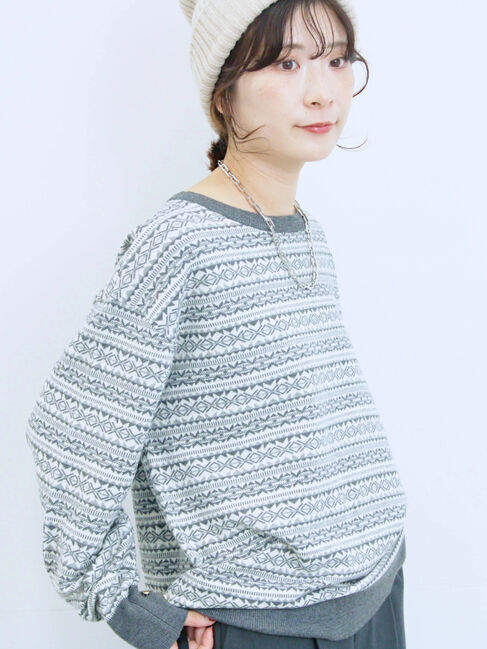 Samansa Mos2 blue「もちもちジャガードニットプルオーバー」|ニット・セーター|