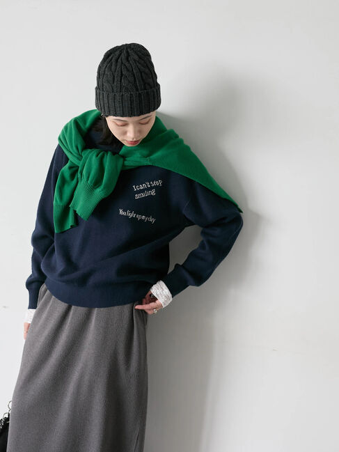 Samansa Mos2 blue「【Hug knit】ロゴプルオーバー」|ニット・セーター|