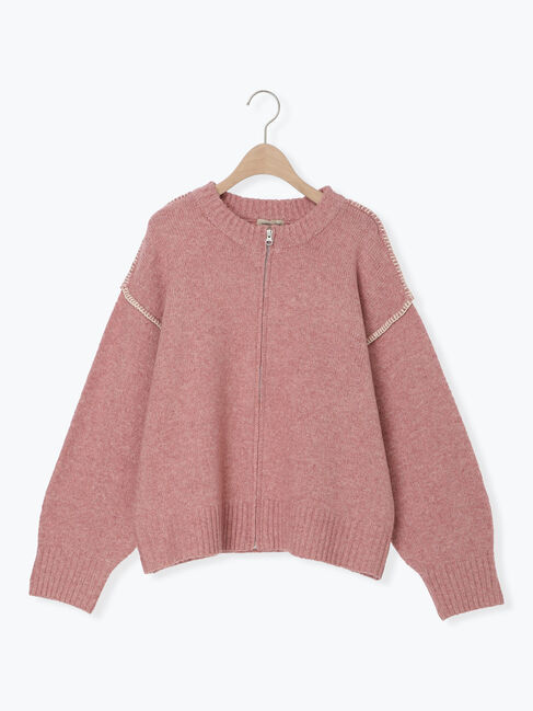 Samansa Mos2「かがりステッチZIPニットカーディガン」|カーディガン|