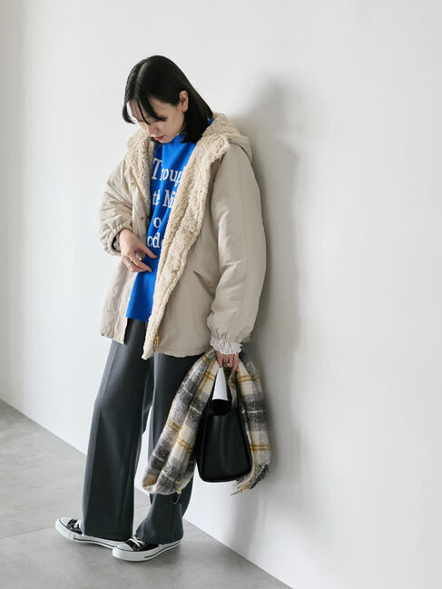 Samansa Mos2 blue「リバーシブルボアマウンテンパーカー」|ブルゾン・スタジャン|