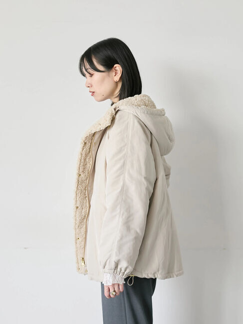 Samansa Mos2 blue「リバーシブルボアマウンテンパーカー」|ブルゾン・スタジャン|