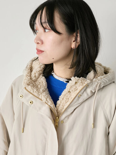 Samansa Mos2 blue「リバーシブルボアマウンテンパーカー」|ブルゾン・スタジャン|