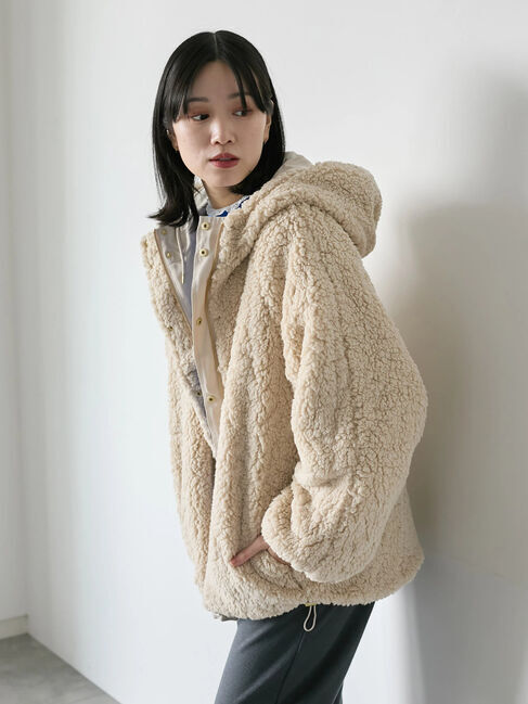 Samansa Mos2 blue「リバーシブルボアマウンテンパーカー」|ブルゾン・スタジャン|