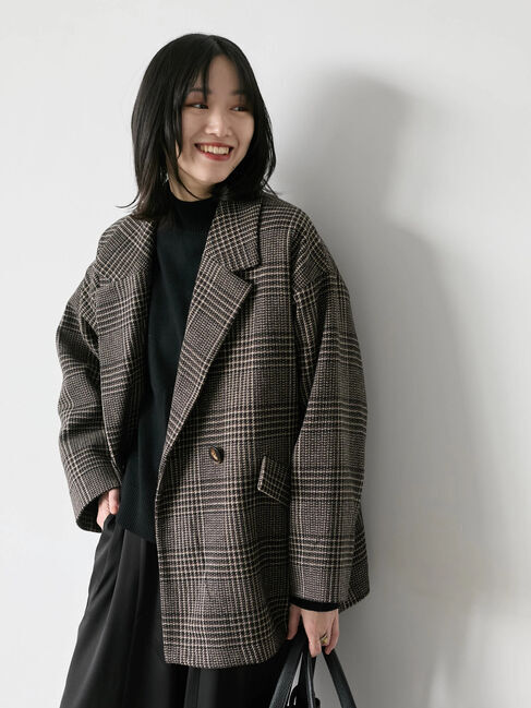 Samansa Mos2 blue「チェックテーラードジャケット」|その他|ダークブラウン