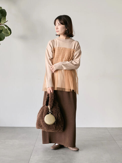 Samansa Mos2 blue「◎チュールドッキングニット」|ニット・セーター|