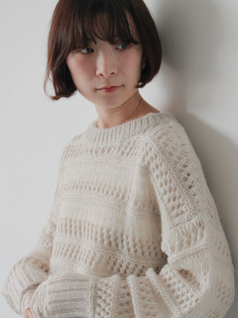 Samansa Mos2 blue「透かし柄ニットプルオーバー」|ニット・セーター|キナリ