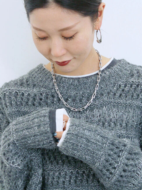 Samansa Mos2 blue「透かし柄ニットプルオーバー」|ニット・セーター|