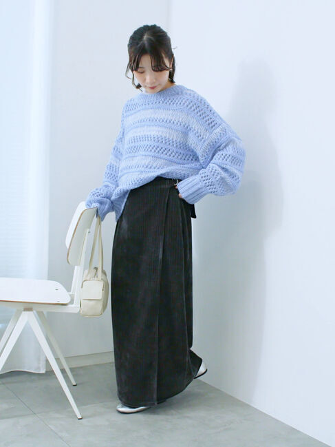 Samansa Mos2 blue「透かし柄ニットプルオーバー」|ニット・セーター|