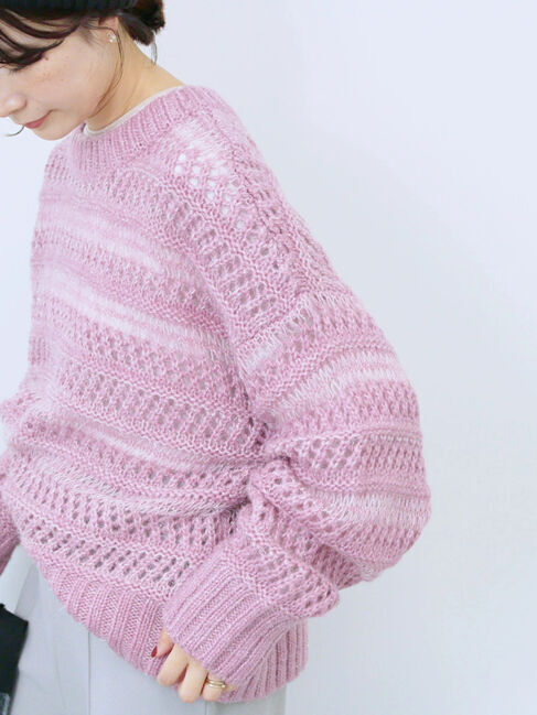 Samansa Mos2 blue「透かし柄ニットプルオーバー」|ニット・セーター|