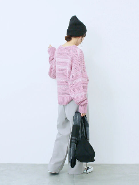 Samansa Mos2 blue「透かし柄ニットプルオーバー」|ニット・セーター|