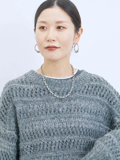 Samansa Mos2 blue「透かし柄ニットプルオーバー」|ニット・セーター|