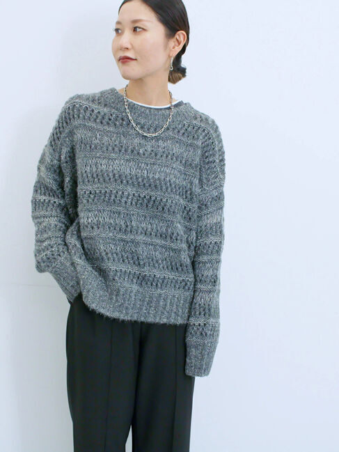 Samansa Mos2 blue「透かし柄ニットプルオーバー」|ニット・セーター|