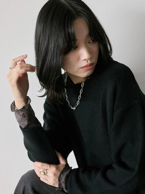 Samansa Mos2 blue「【帯電防止】袖口レースプルオーバー」|Tシャツ・カットソー|