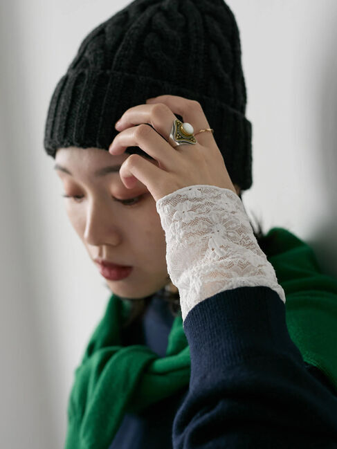 Samansa Mos2 blue「【帯電防止】袖口レースプルオーバー」|Tシャツ・カットソー|