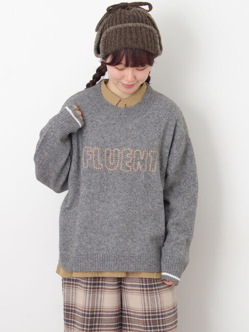 Samansa Mos2「ロゴ刺繍プルオーバーニット」|ニット・セーター|チャコールグレー