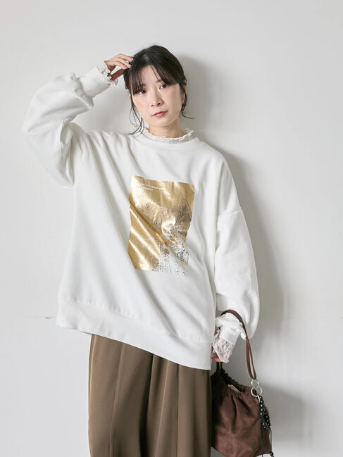 Samansa Mos2 blue「衿袖チュールハイネックプルオーバー」|Tシャツ・カットソー|