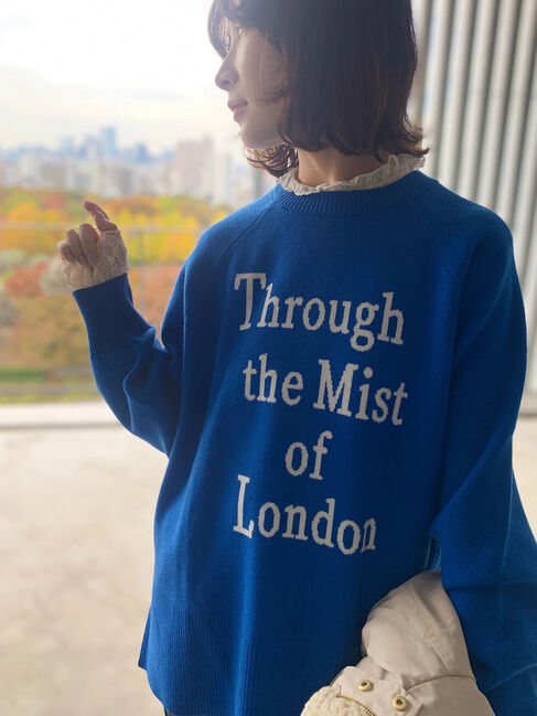 Samansa Mos2 blue「衿袖チュールハイネックプルオーバー」|Tシャツ・カットソー|