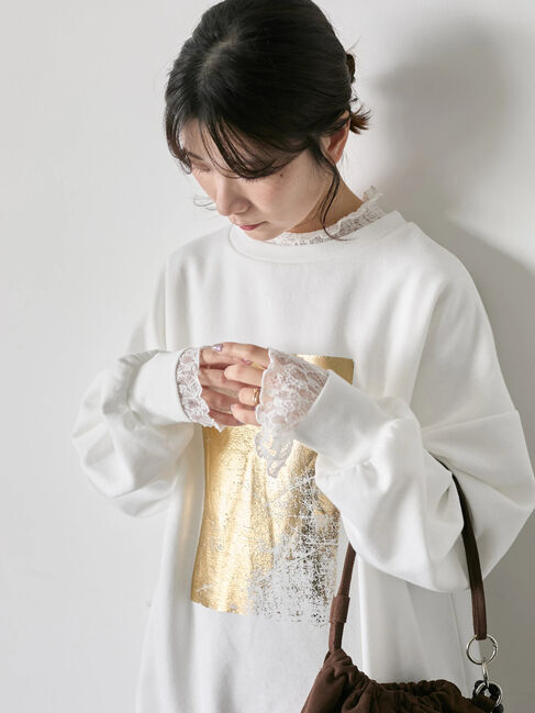 Samansa Mos2 blue「衿袖チュールハイネックプルオーバー」|Tシャツ・カットソー|