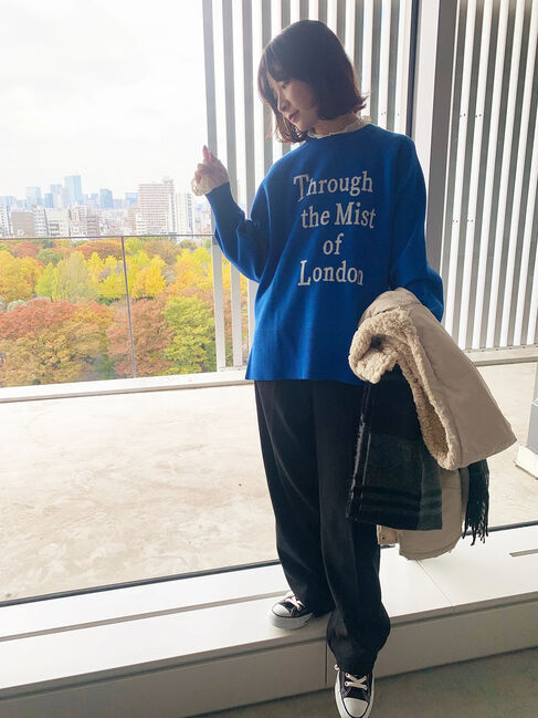 Samansa Mos2 blue「衿袖チュールハイネックプルオーバー」|Tシャツ・カットソー|