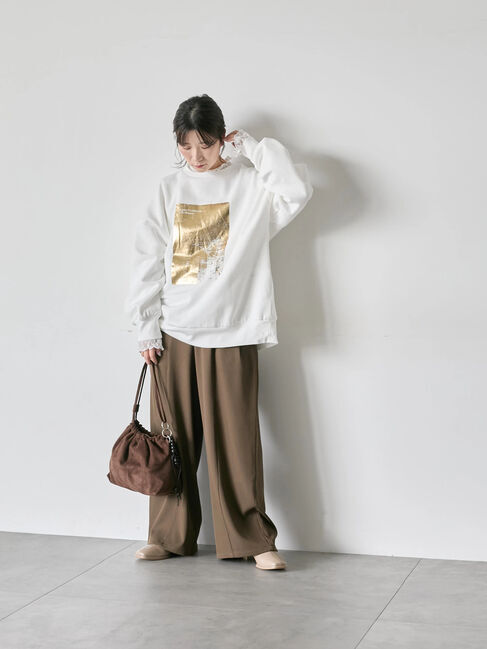 Samansa Mos2 blue「衿袖チュールハイネックプルオーバー」|Tシャツ・カットソー|