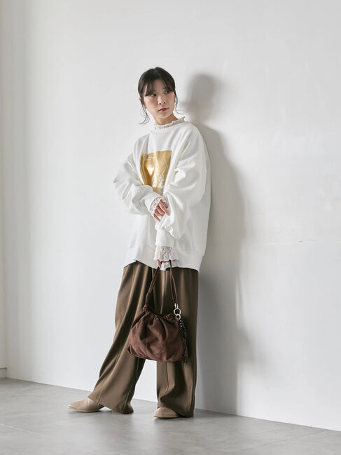 Samansa Mos2 blue「衿袖チュールハイネックプルオーバー」|Tシャツ・カットソー|