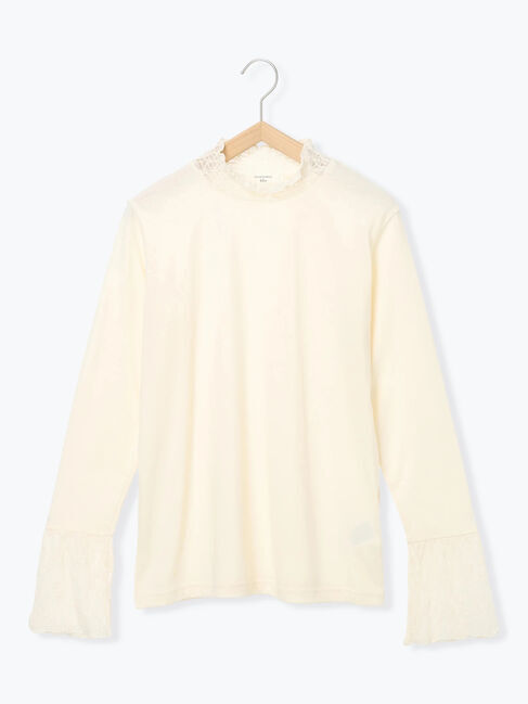 Samansa Mos2 blue「衿袖チュールハイネックプルオーバー」|Tシャツ・カットソー|