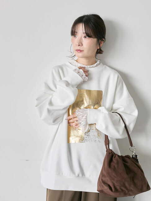 Samansa Mos2 blue「衿袖チュールハイネックプルオーバー」|Tシャツ・カットソー|