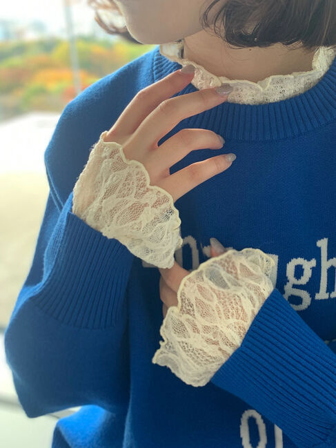 Samansa Mos2 blue「衿袖チュールハイネックプルオーバー」|Tシャツ・カットソー|キナリ