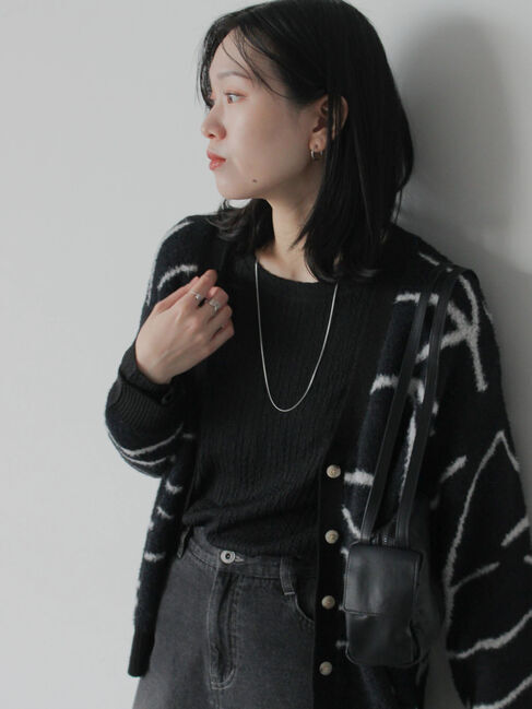 Samansa Mos2 blue「ふくれジャカードクルーネックプルオーバー」|Tシャツ・カットソー|