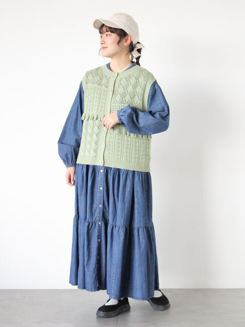 Samansa Mos2「【オーガニックコットン】デニムティアードワンピース」|ワンピース|