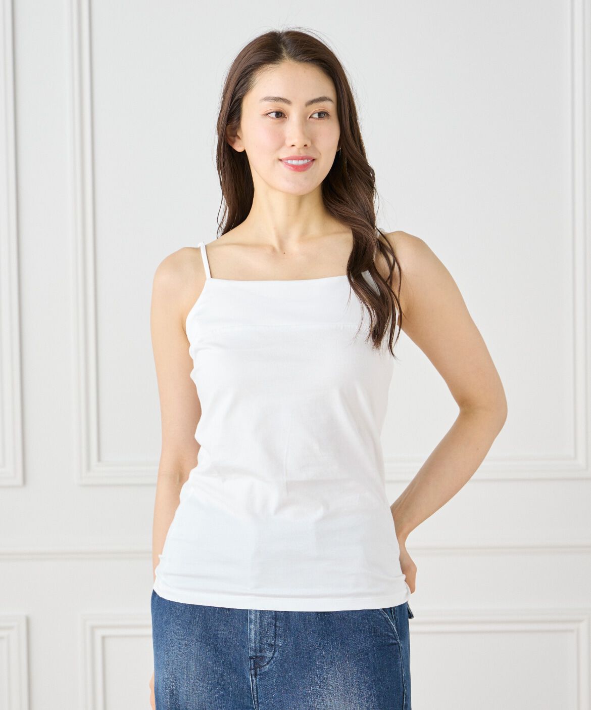 INED「《大きいｻｲｽﾞ》ｽﾋﾞﾝMIXｺｯﾄﾝｻﾃﾝ切り替えｷｬﾐｿｰﾙ《ｽ 」|キャミソール|ホワイト