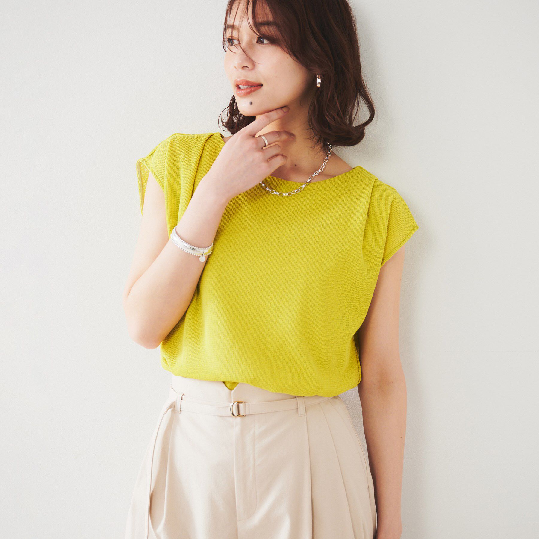 UNTITLED「【ジャージ素材】インナードッキングシアーカットソー」|Tシャツ・カットソー|グリーン(025)