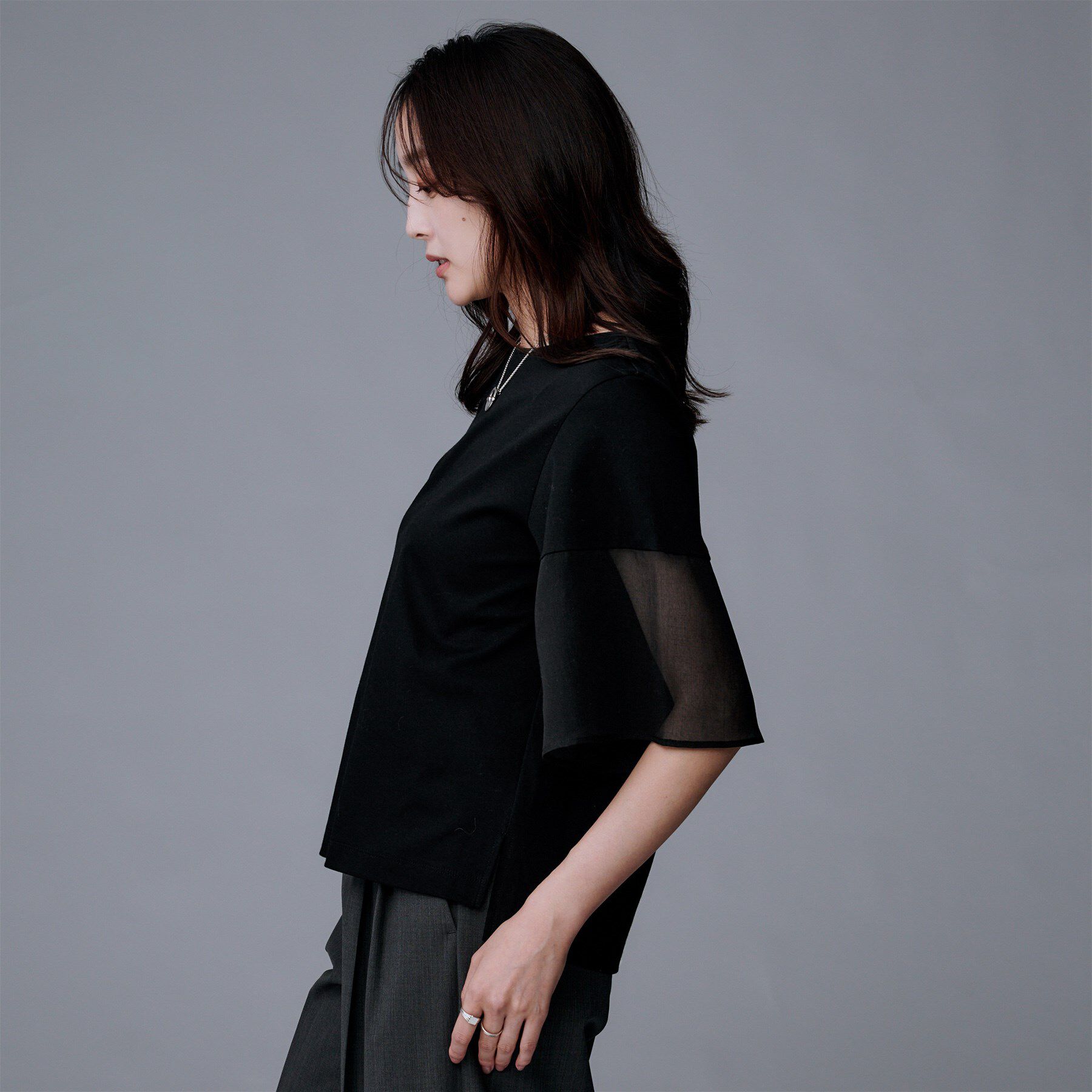 UNTITLED「【洗える/五分袖】シアースリーブ プルオーバー」|Tシャツ・カットソー|