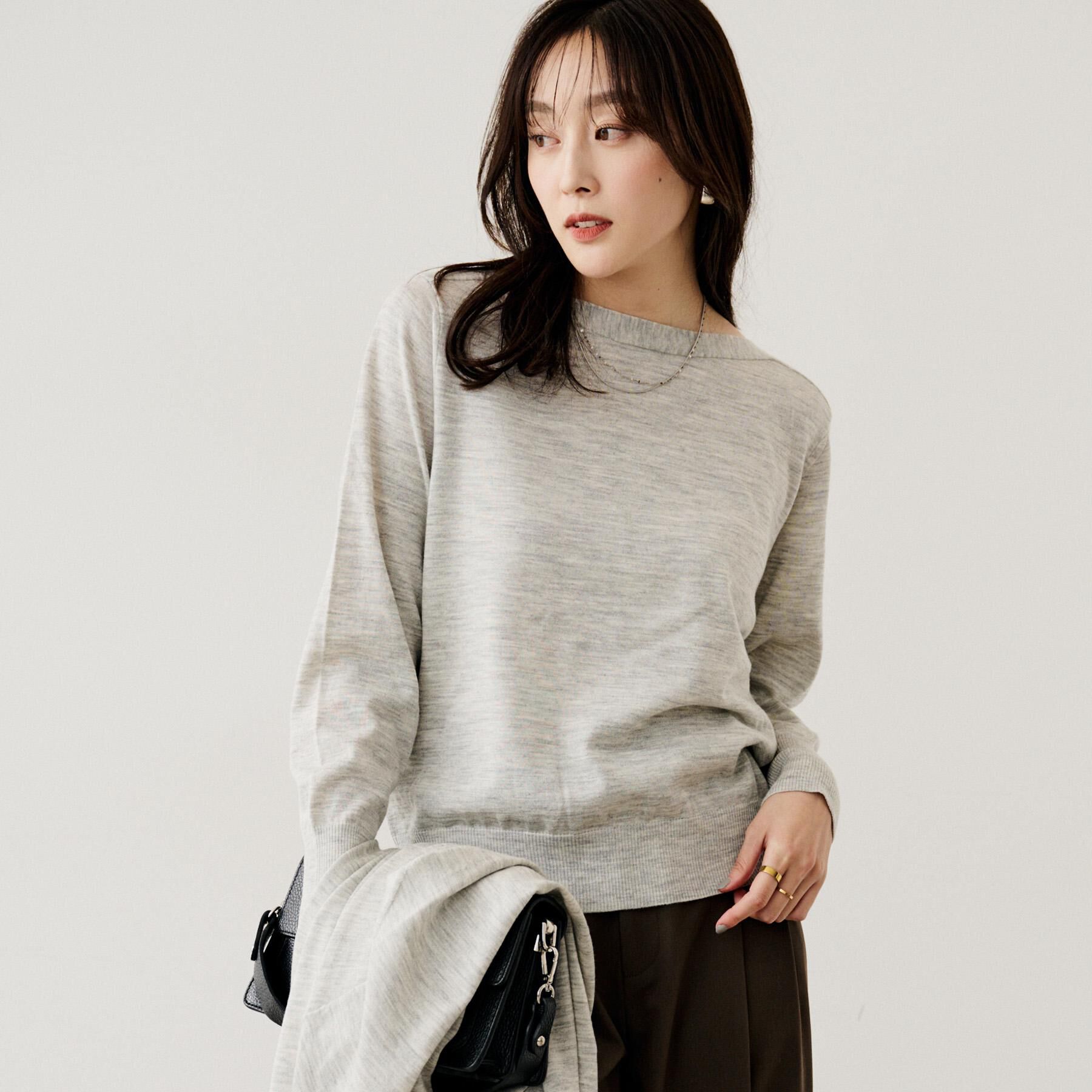 UNTITLED「【アンサンブル可/洗える】シルクウールカシミヤ ドルマンスリーブニット」|ニット・セーター|ライトグレー(011