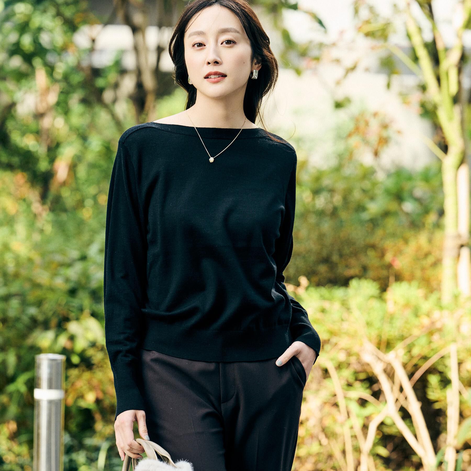 UNTITLED「【アンサンブル可/洗える】シルクウールカシミヤ ドルマンスリーブニット」|ニット・セーター|ブラック(019)