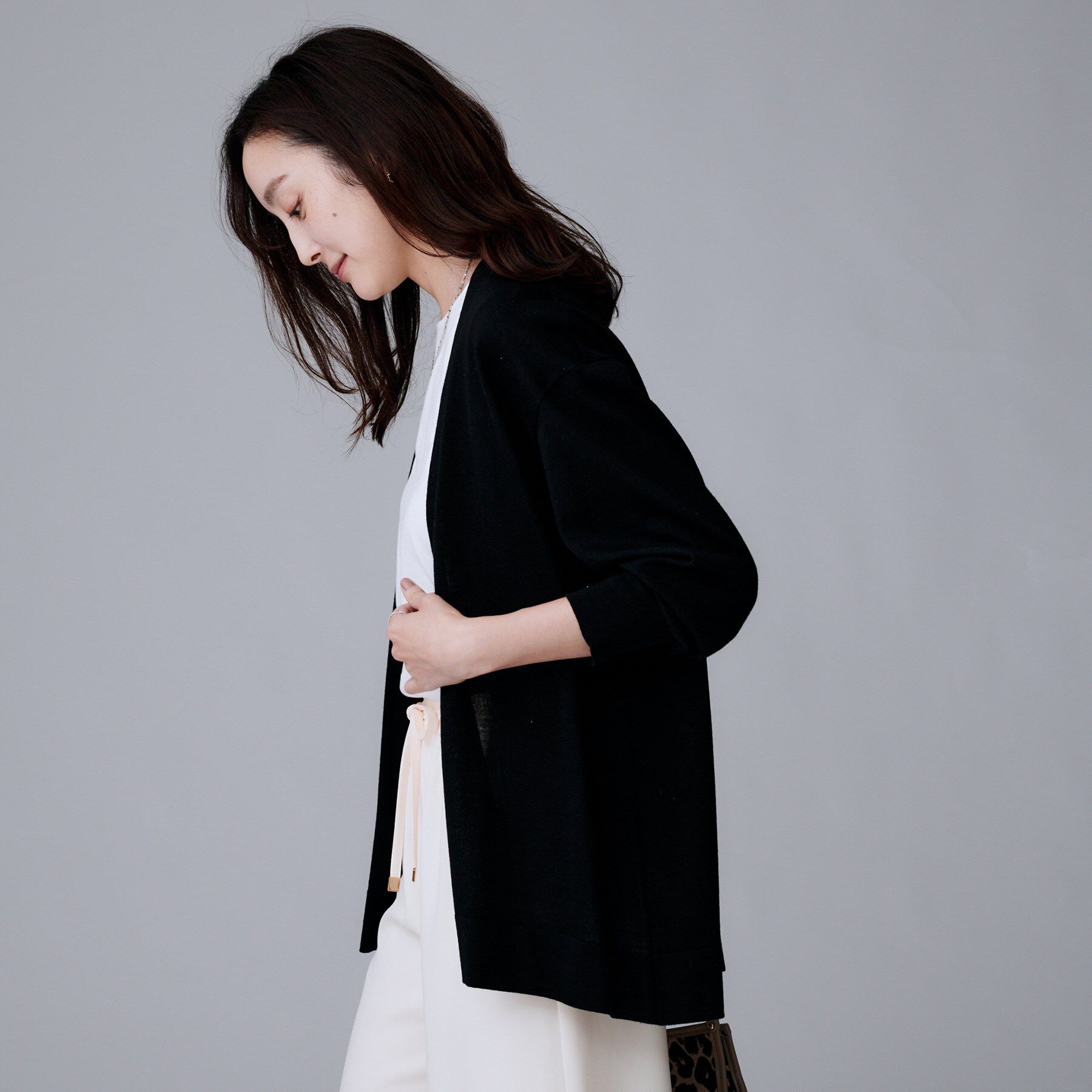 UNTITLED「【アンサンブル可/洗える/ボタンなし】シルクウールカシミヤ 着流しカーディガン」|カーディガン|