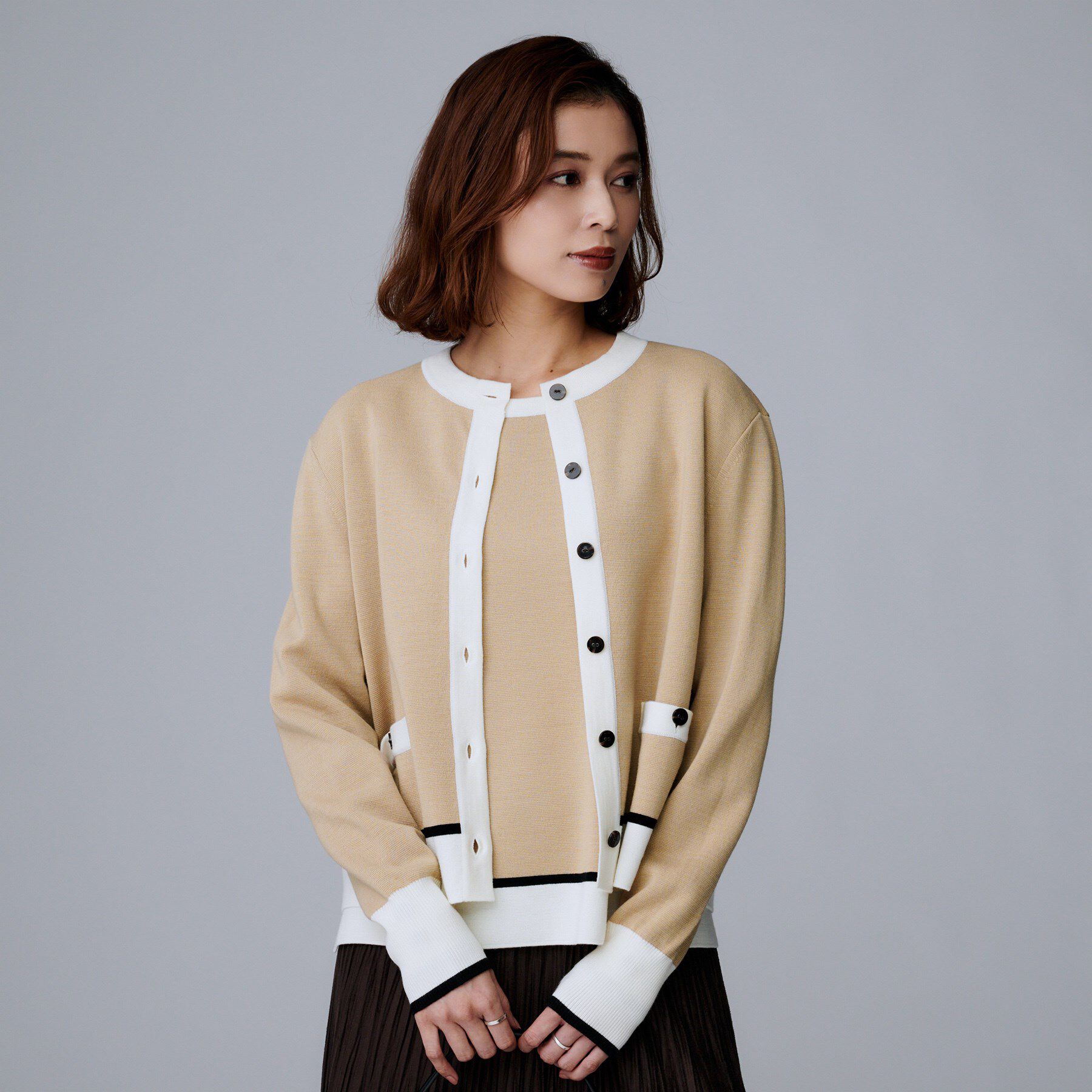 UNTITLED「【アンサンブル可/ジャケット風】ウールミラノリブカーディガン」|カーディガン|