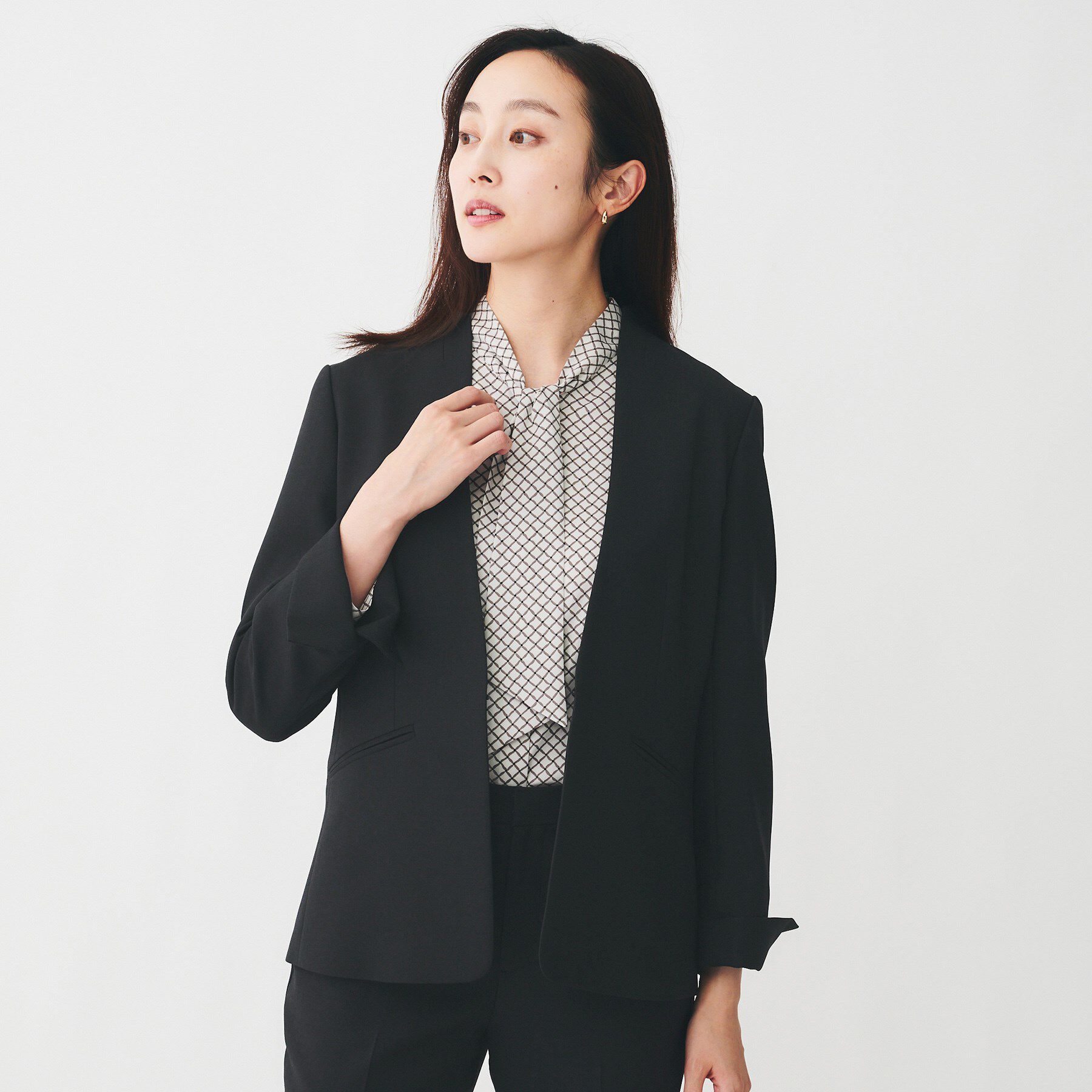 UNTITLED「【洗える/お仕事スーツ】ドライメランジ カラーレスジャケット」|ノーカラージャケット|