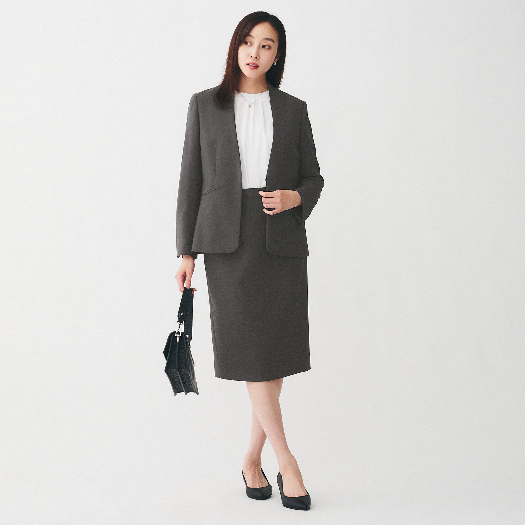 UNTITLED「【洗える/お仕事スーツ】ドライメランジ カラーレスジャケット」|ノーカラージャケット|