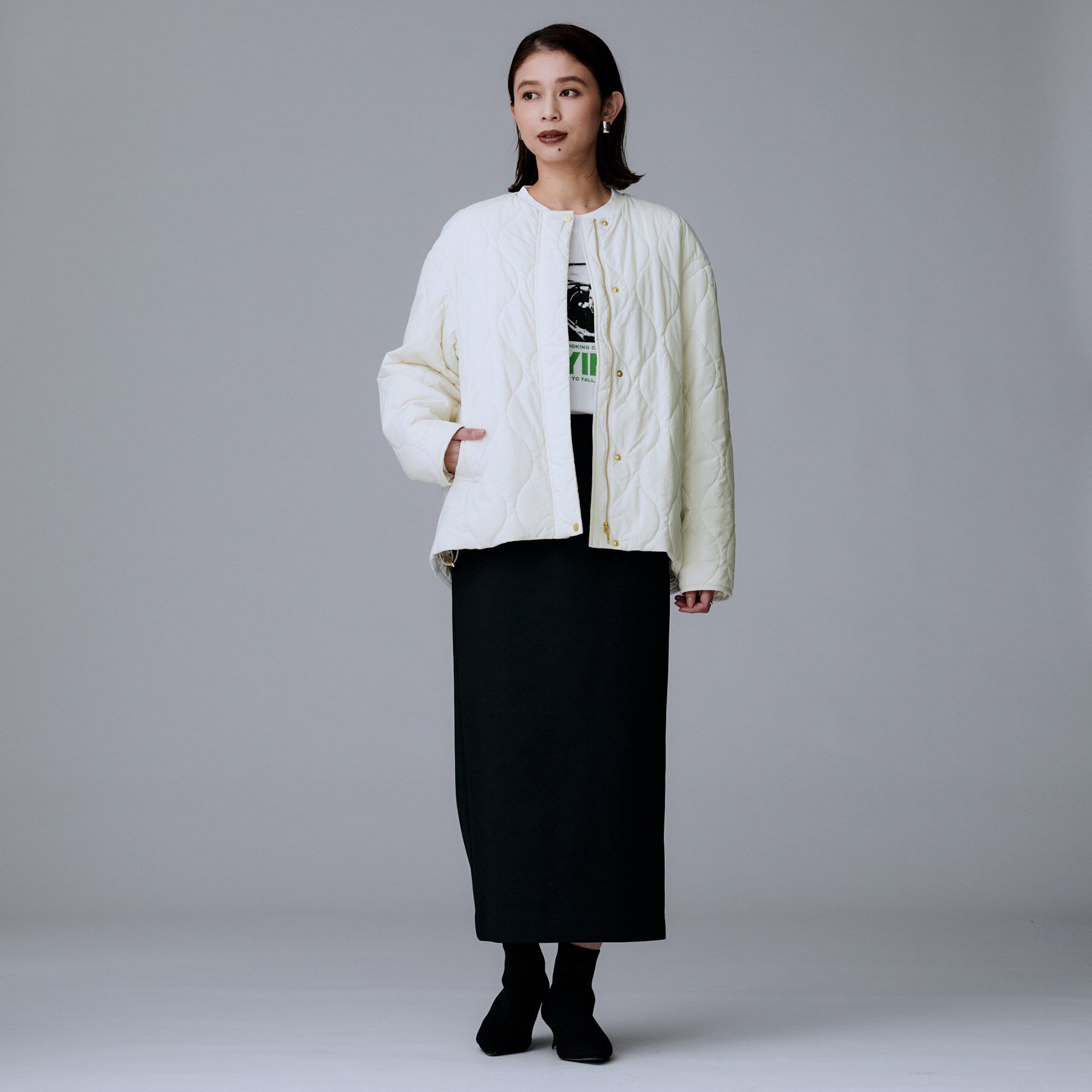 UNTITLED「【軽量／洗える／ファスナー付き】中綿 キルトコート」|ダウン|