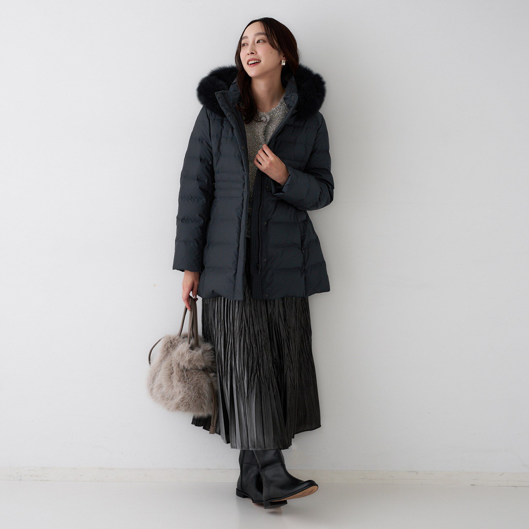 UNTITLED「【はっ水機能/フード取り外し可】ミディダウンコート」|ダウン|